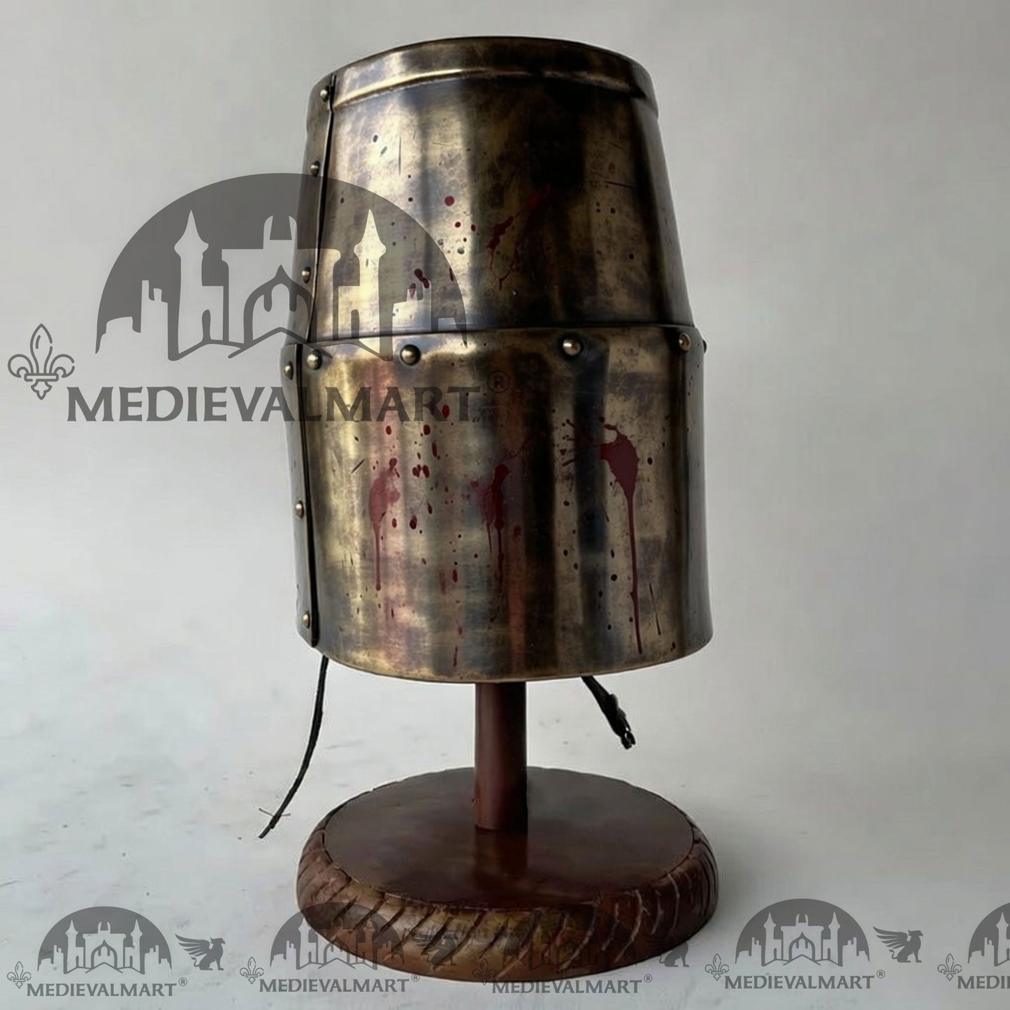 MEDIEVALMART Special Templar Crusader Knight Damage Gold W/H Blood Finish Helmet W/H Free Stand