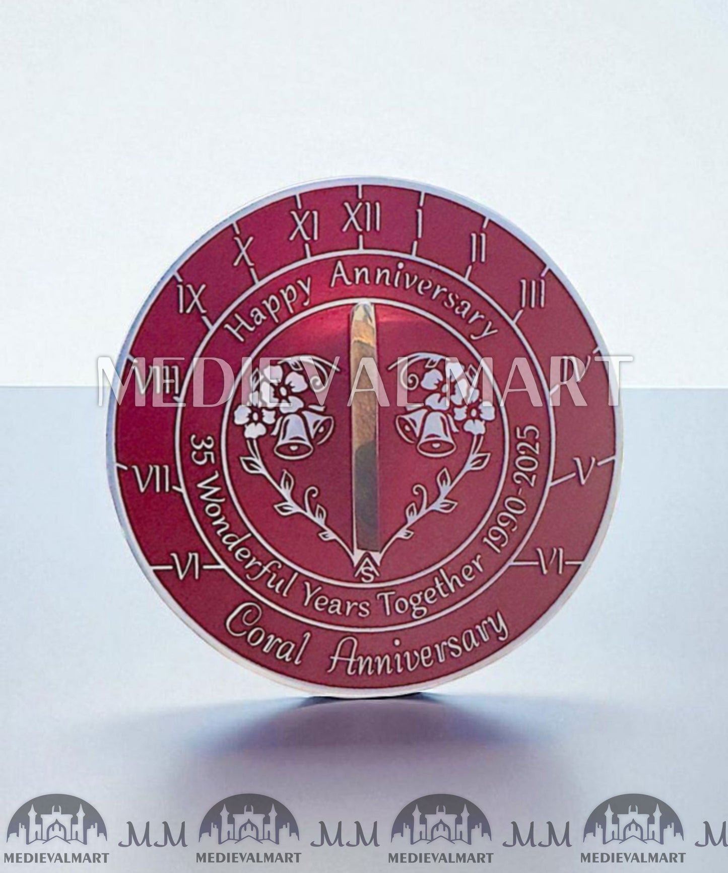 MEDIEVALMART 35th "Wonderful Years" Coral Anniversary Sundial Clock Best Gift For Anniversary Day