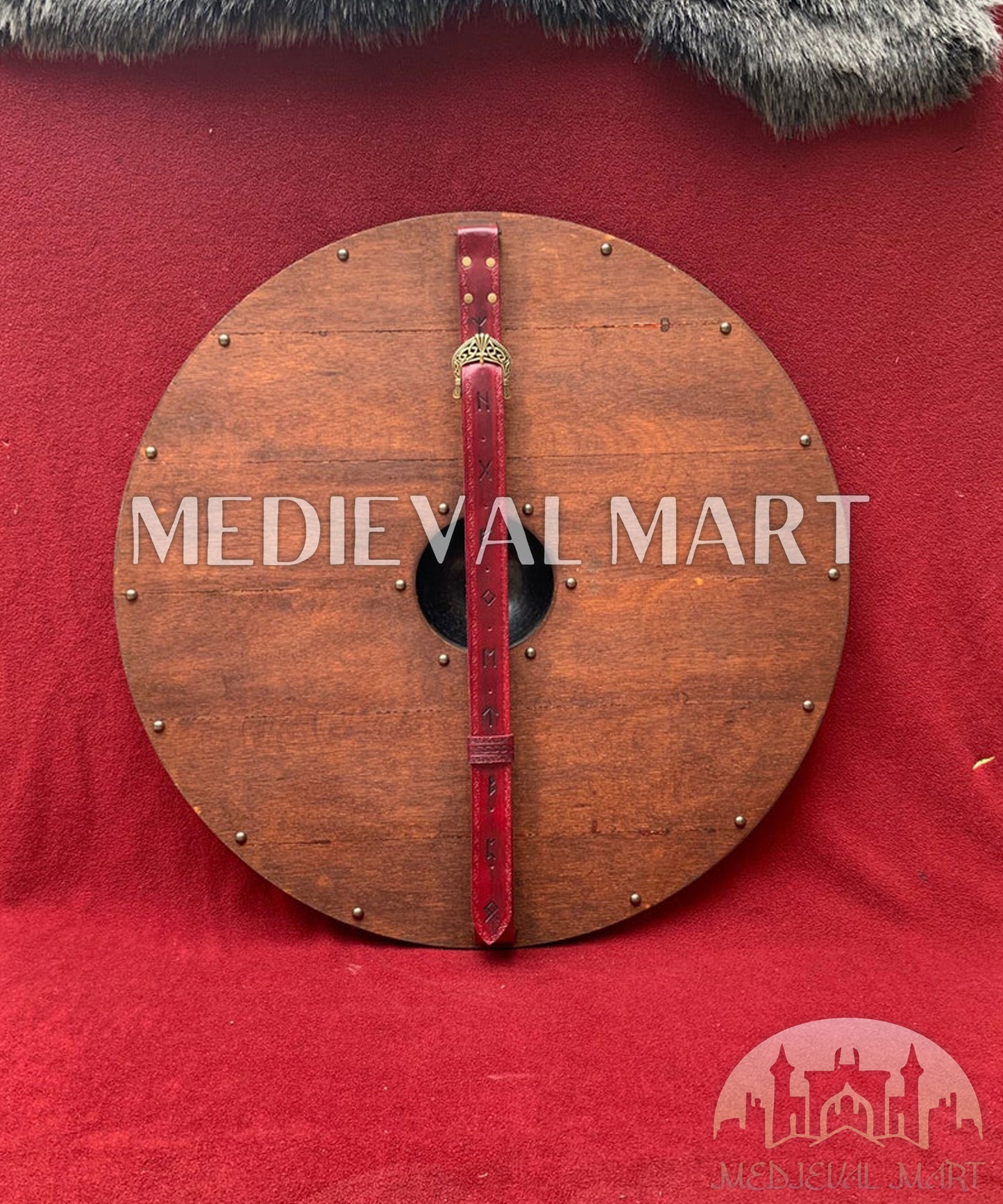 MEDIEVALMART Viking's Gray Ouroboros Iron Spikes Battleworn  Viking Wooden Shield | Gifts For Dad