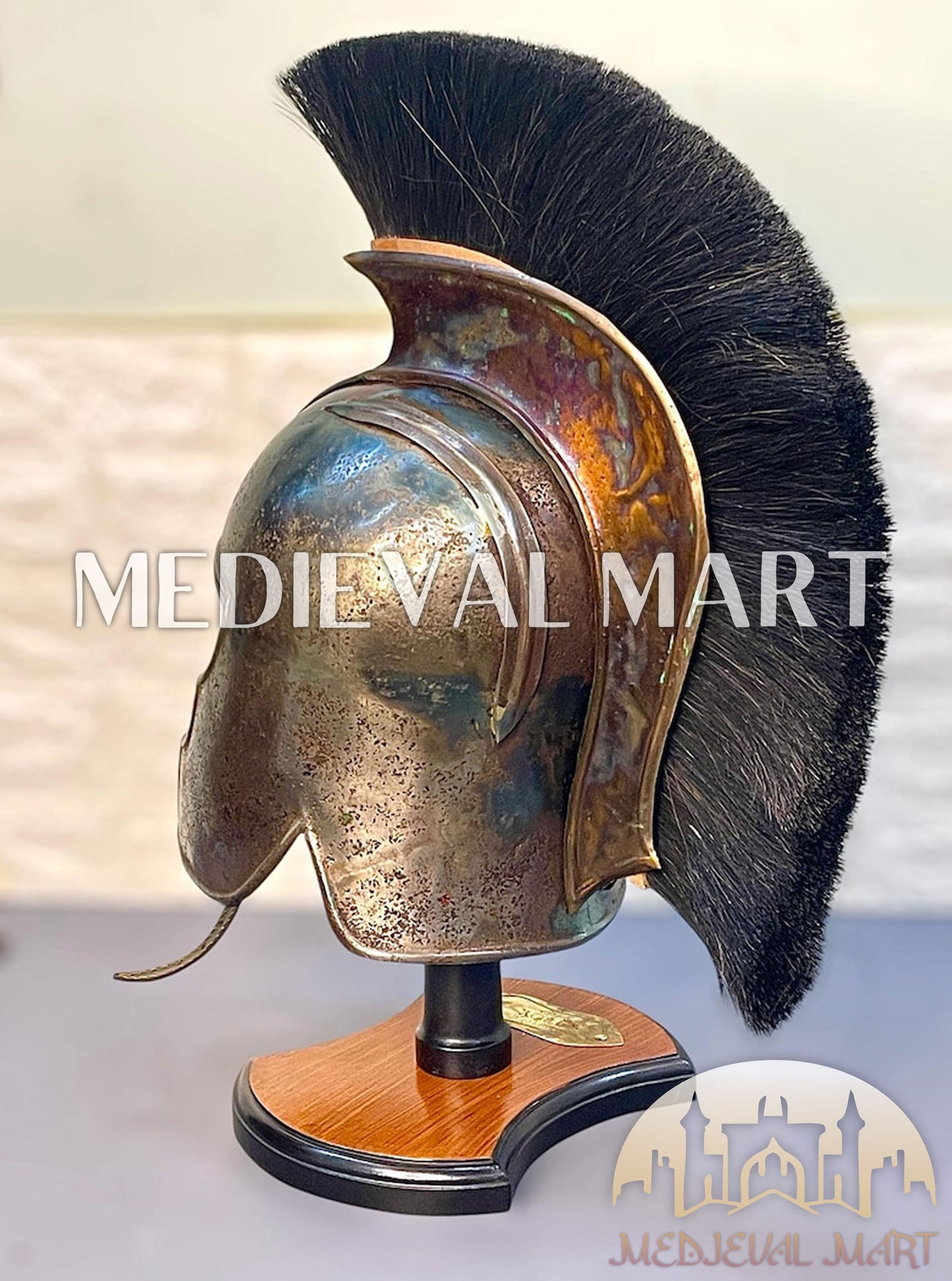 MEDIEVALMART "Achilles" Antique Finish Trojan Warrior Helmet W/H Free Stand | Troy Props