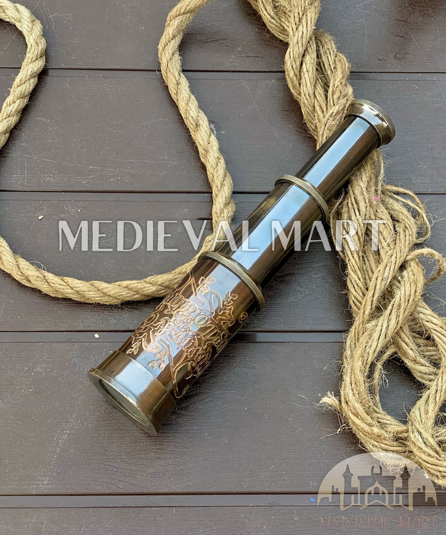 MEDIEVALMART Pirates Engraved Pocket 7 Inches Antique Brass Telescope | Christmas Gifts, Gift for Dad, Gift for Mom