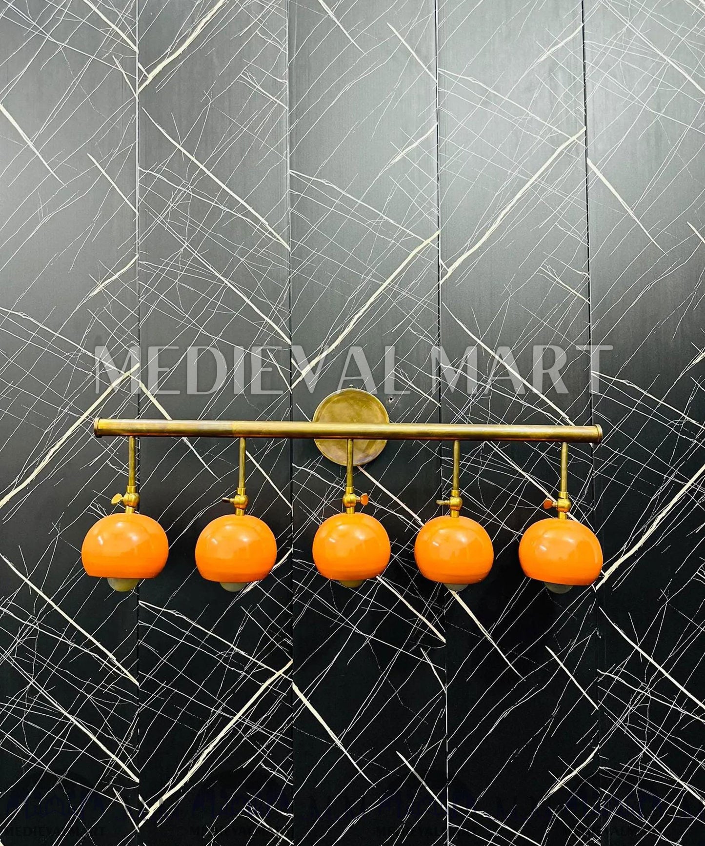 MEDIEVALMART Handcrafted Brass 5-Ball Wall Sconce - Mid-Century Modern Vanity Light