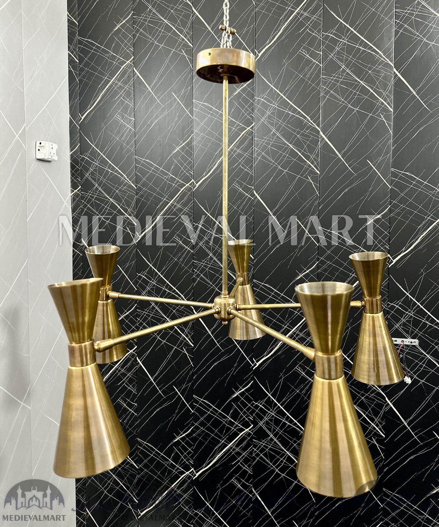 MEDIEVALMART Mid-Century Modern Brass Chandelier: Adjustable 6-Light Ceiling Fixture