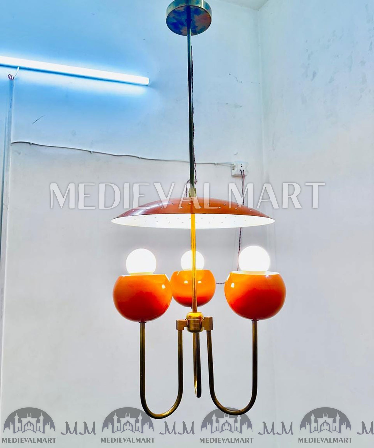 MEDIEVALMART Handmade Mid Century Sputnik Chandelier: Raw Brass Modern Ceiling Light