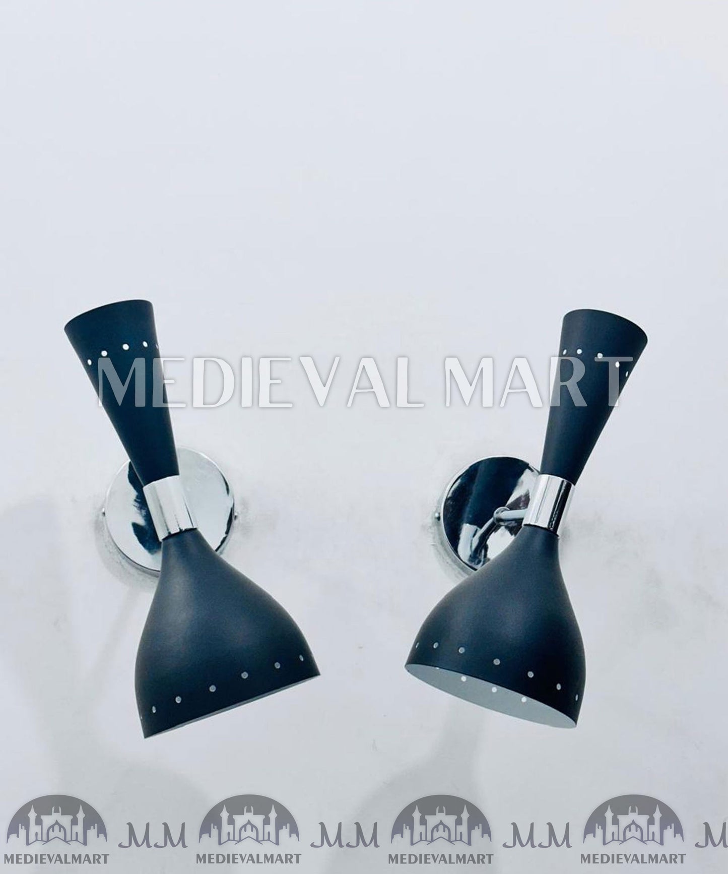 MEDIEVALMART Mid Century Diabolo Wall Sconce Pair: Modern Italian Black Wall Lights