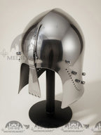 MEDIEVALMART Medieval Great Bascinet Helmet – Polished Steel Knight Helmet for Reenactment & LARP