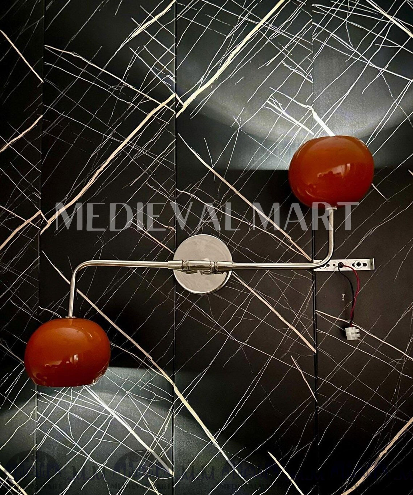 MEDIEVALMART Orange Diabolo Wall Sconce: Mid Century Modern Brass Light Fixture