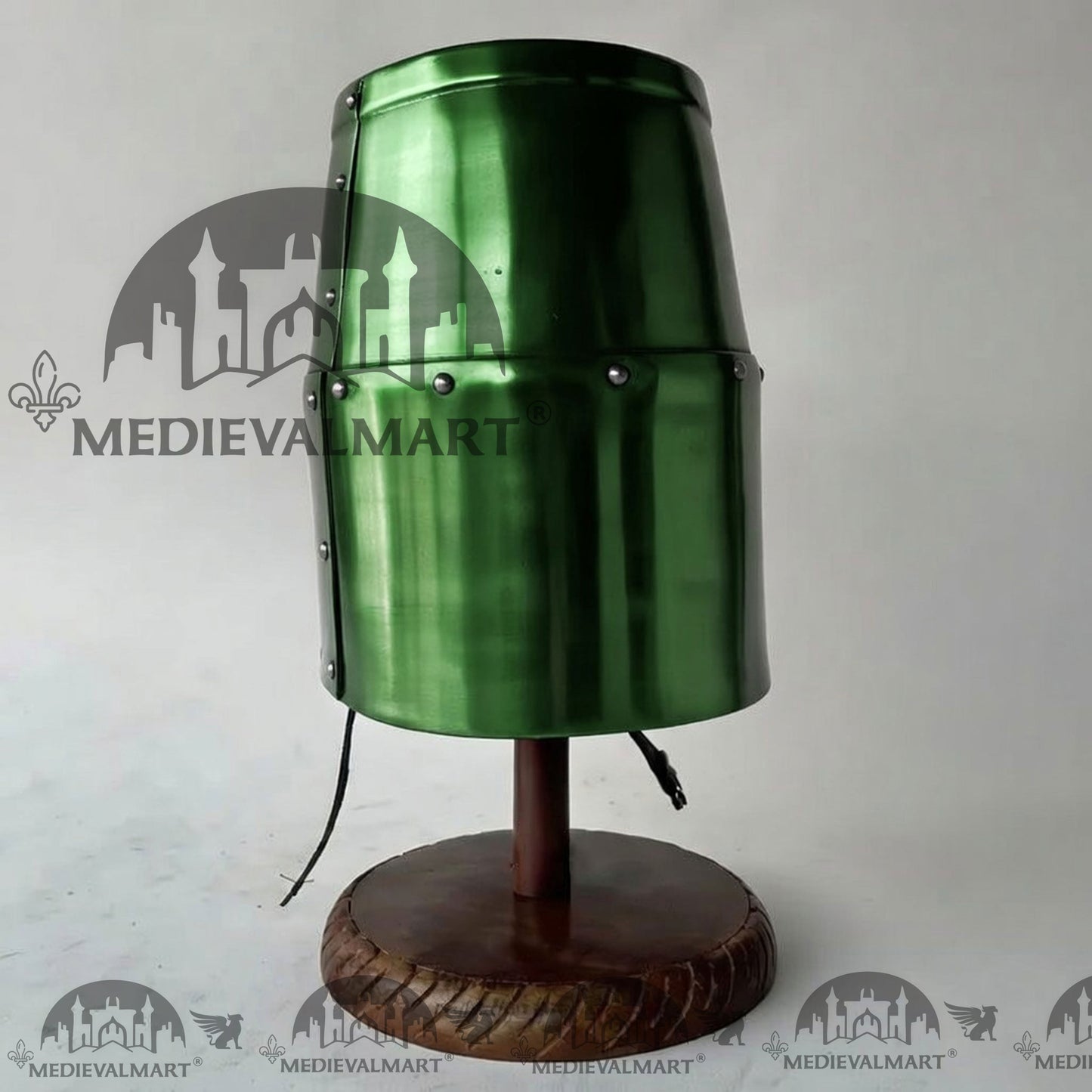 MEDIEVALMART Special Templar Crusader Knight Green Finish Helmet W/H Free Stand