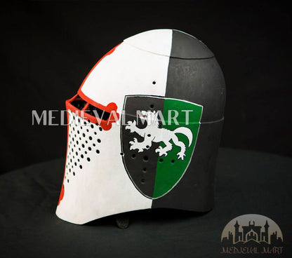 MEDIEVALMART Medieval Knight Armor Crusader Templar Helmet W/H 4 Flag Edition Color full Design
