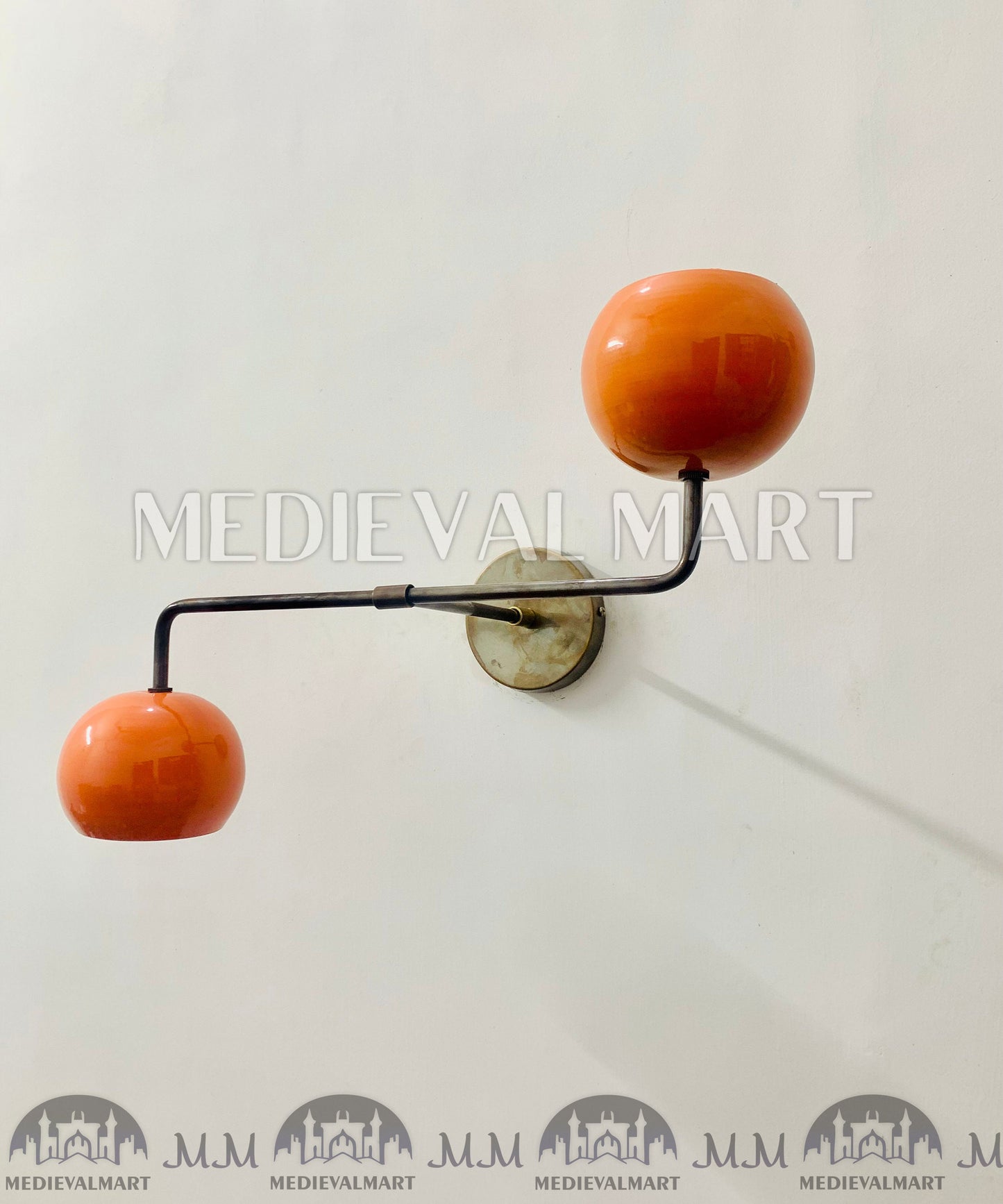 MEDIEVALMART 1950s Mid Century Brass Italian Adjustable Diabolo Wall Sconce Light Fixture