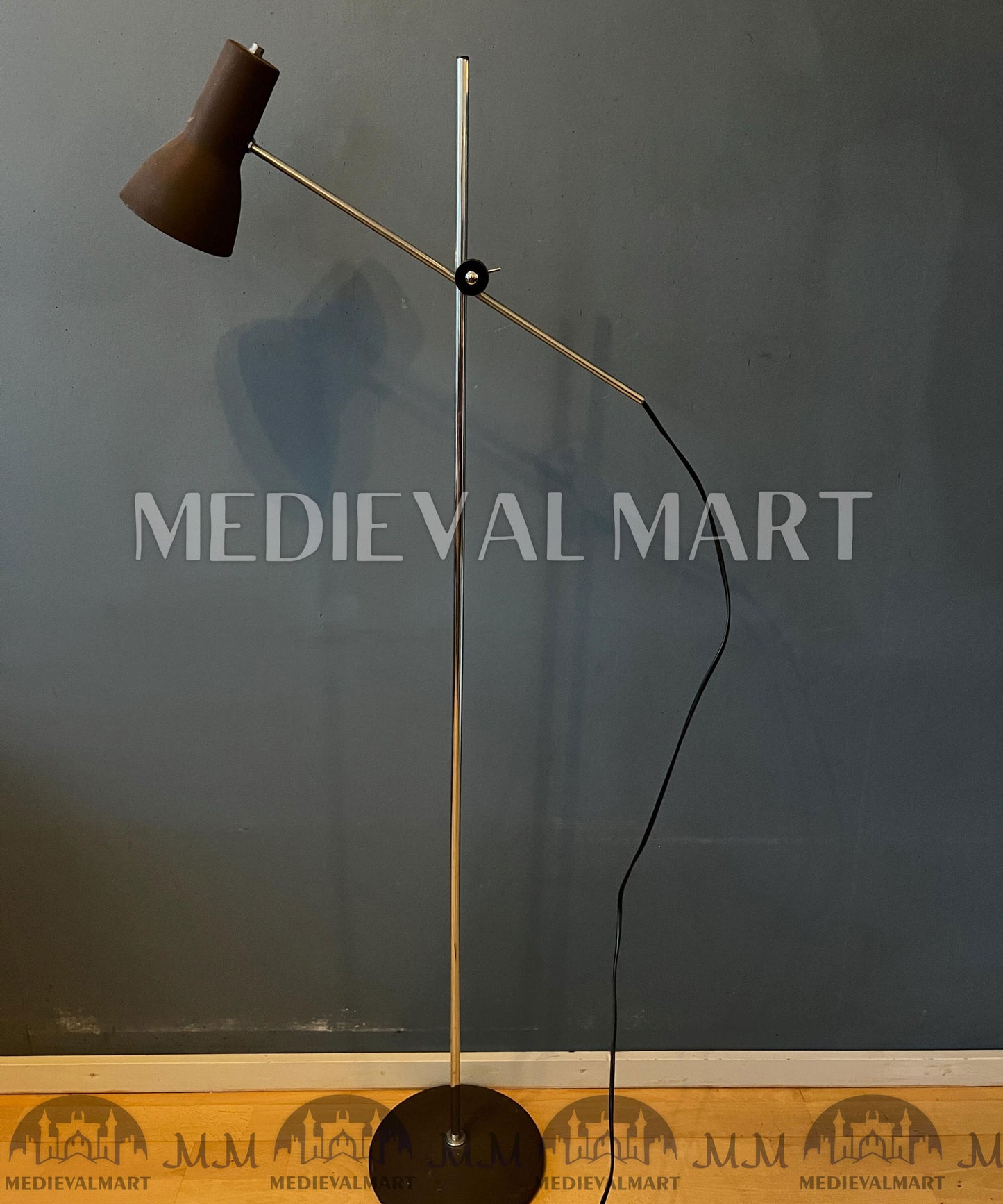 MEDIEVALMART Vintage Italian Mid Century Adjustable Brown Floor Lamp