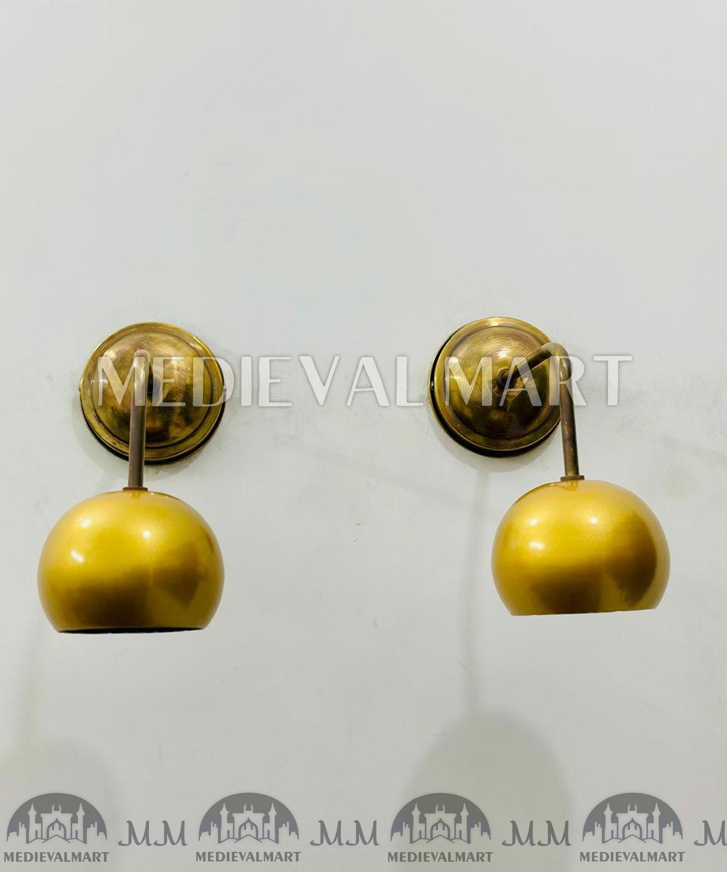 MEDIEVALMART Mid-Century Brass Wall Sconce Pair Modern Bathroom Lighting