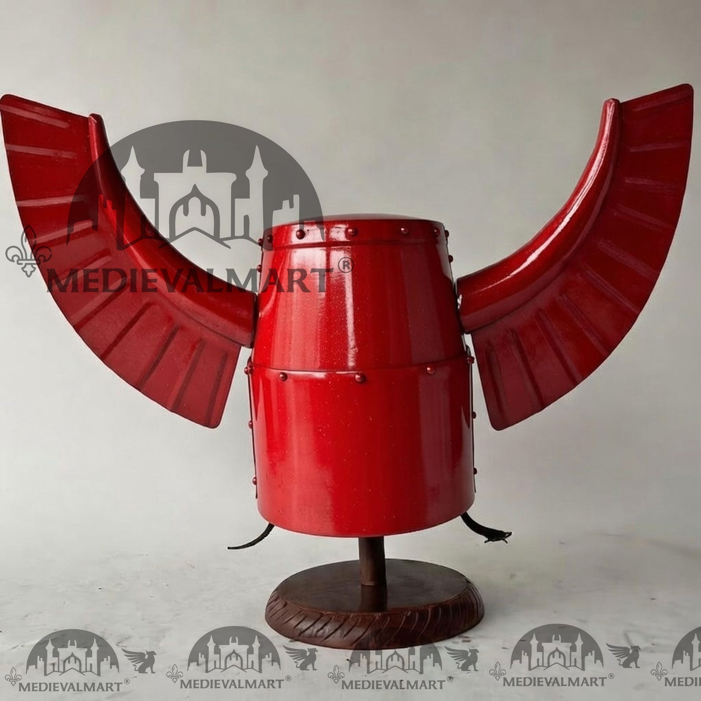MEDIEVALMART Medieval Templar Warrior Teutonic Red Finish Wing Helmet with Free Stand