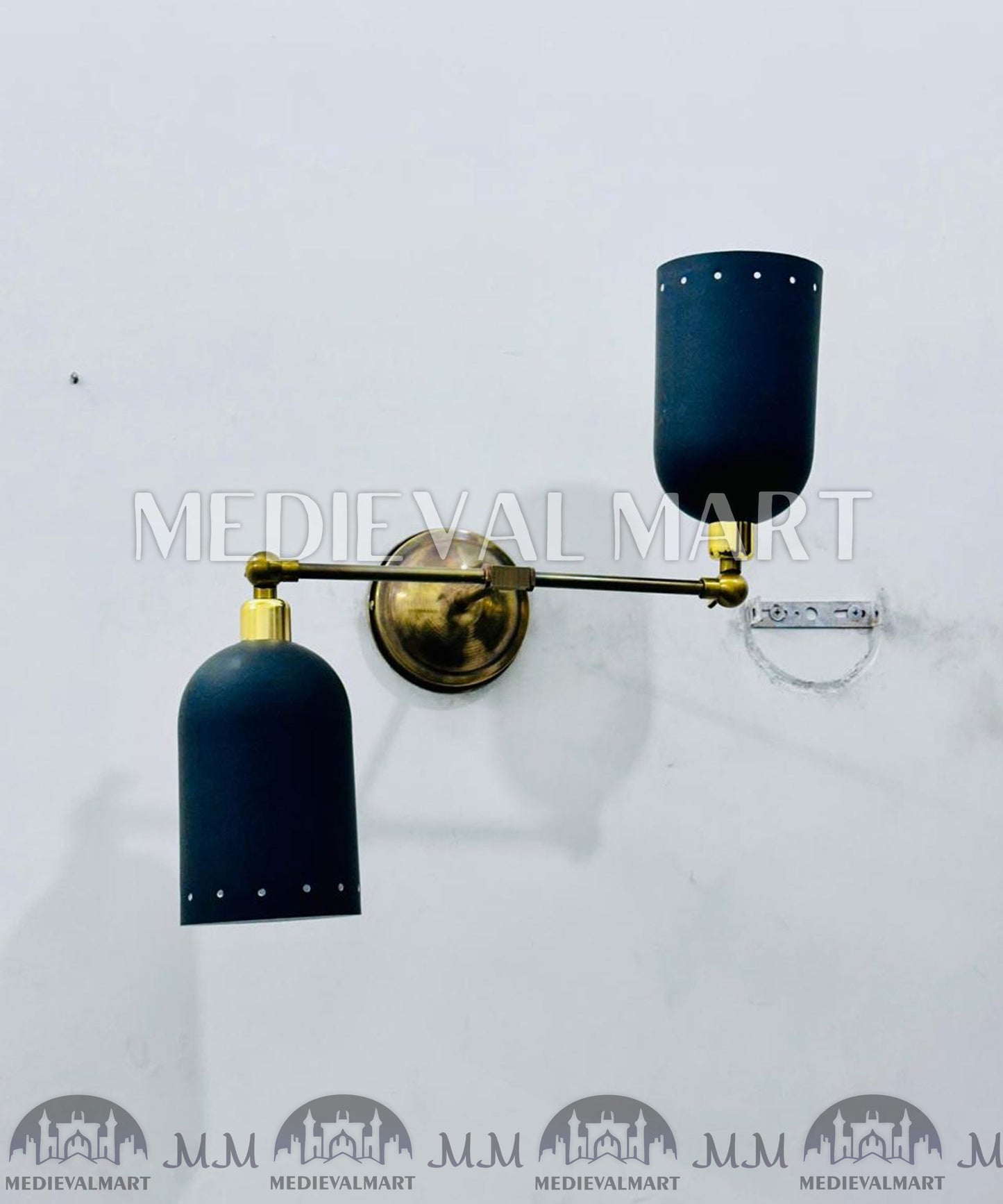 MEDIEVALMART Custom Brass Vanity Light: Mid Century Matte Black Wall Sconce