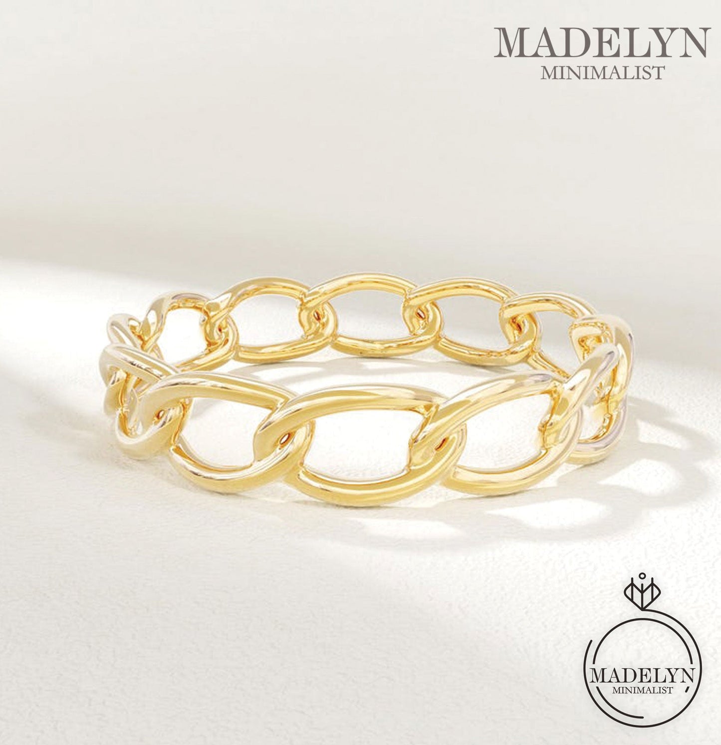 MADELYN MINIMALIST 14k Solid Gold Minimalist Oval Chain Ring, Curb Link Stacking Band for Women | Gift for Mom