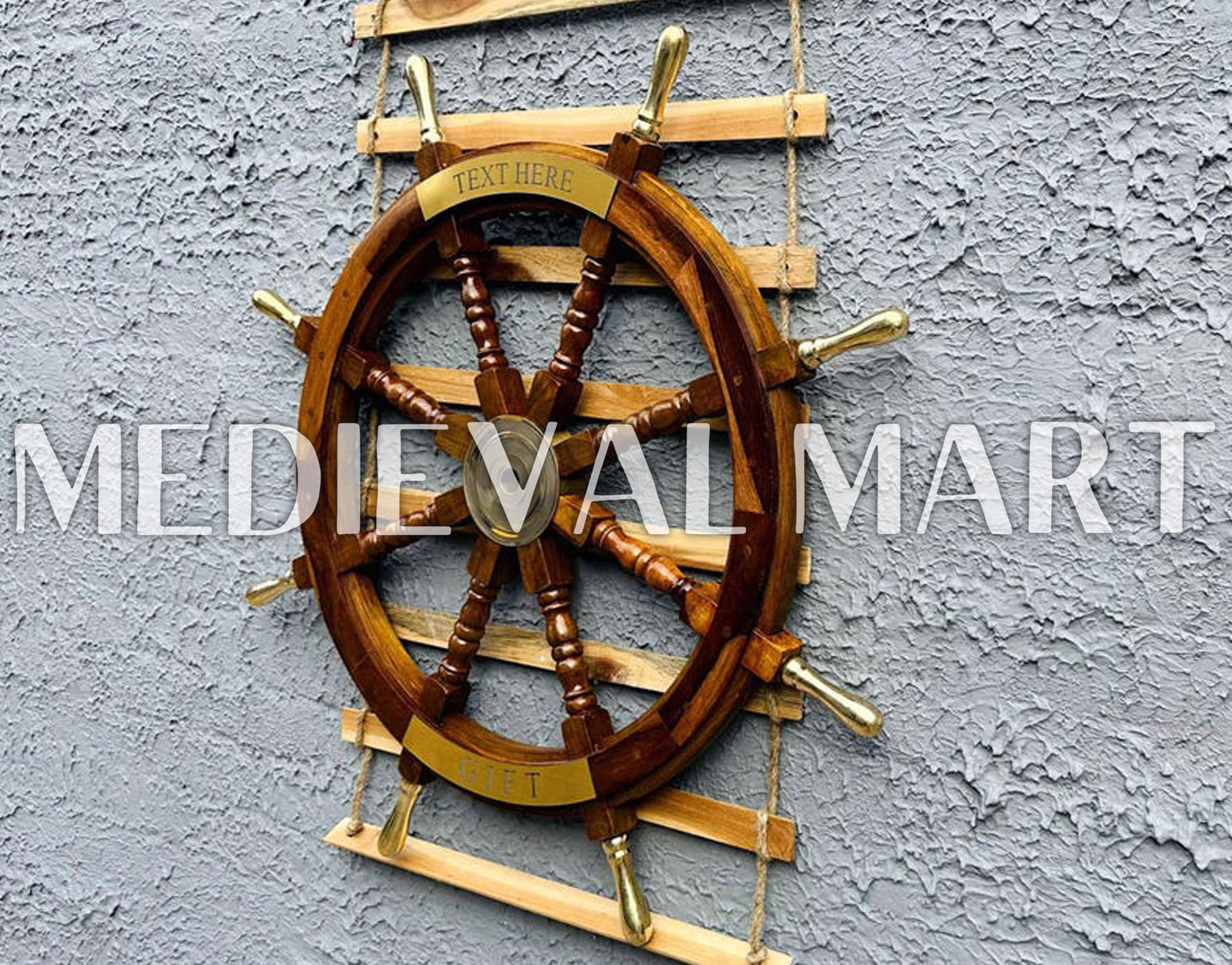 MEDIEVALMART Nautical Brass Decoration Ship Wheel Brown Finish - Personal Engraving Marine Wall Decor (Copy)