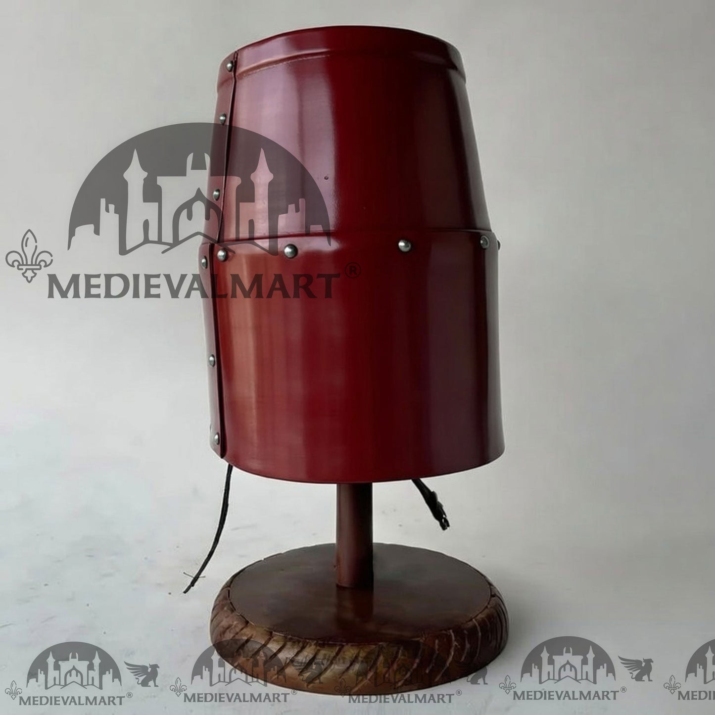 MEDIEVALMART Special Templar Crusader Knight Maroon Red Finish Helmet W/H Free Stand