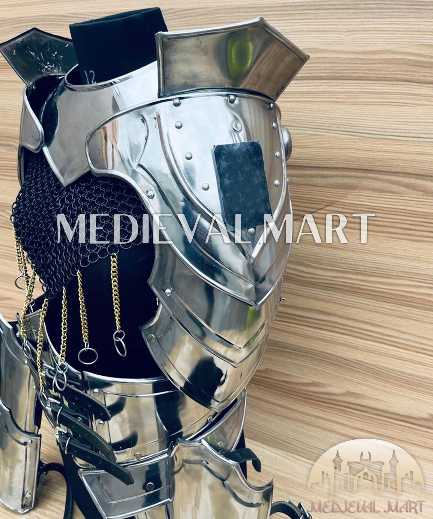 MEDIEVALMART  (Isolara Dragonplate) Women’s Armor W/H Black (Sable Knight) Chainmail + Frost Belt + Arms Armor
