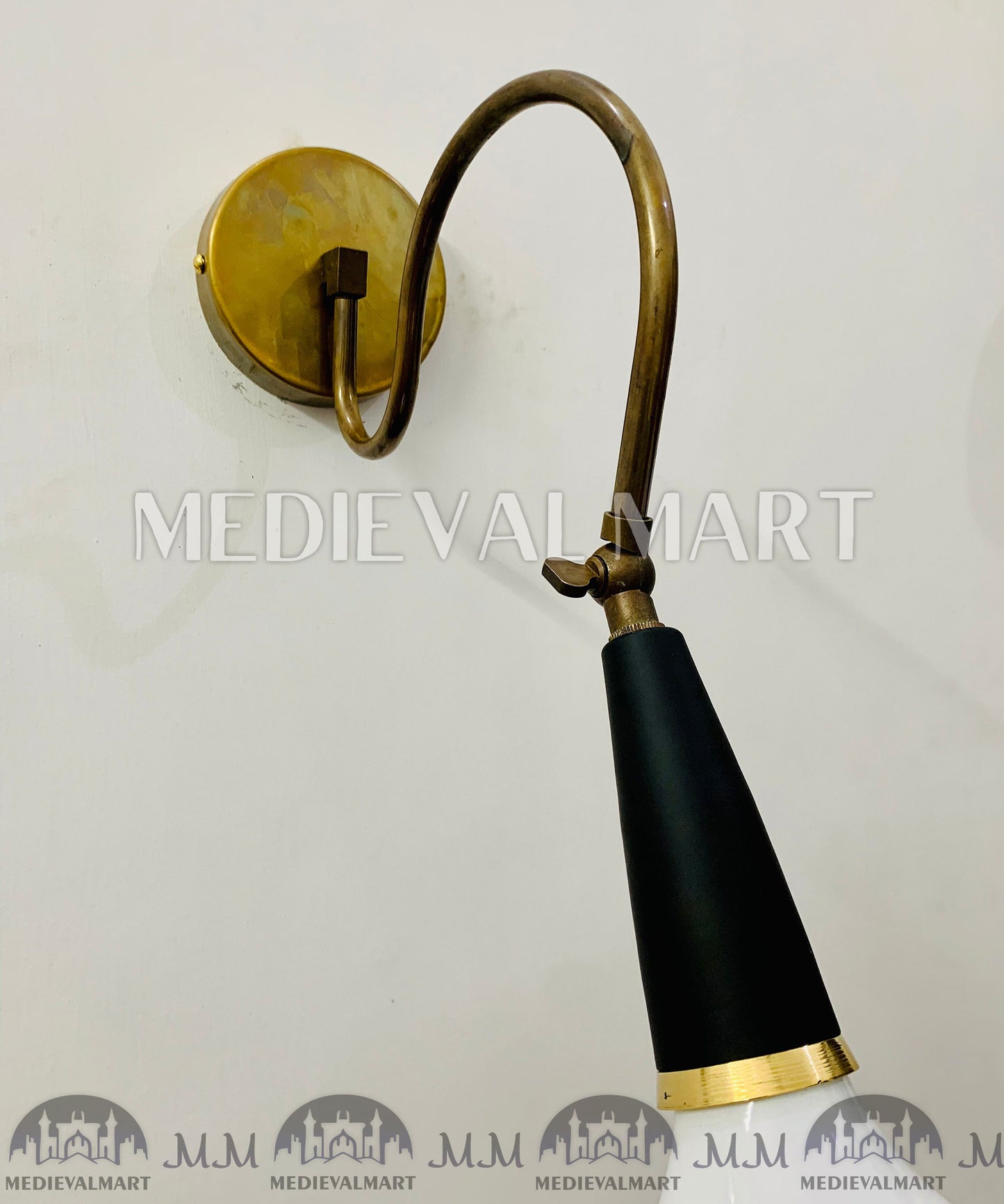 MEDIEVALMART Mid Century Brass Diabolo Wall Sconce: Italian Stilnovo Style Pair