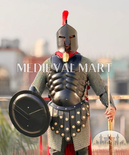 MEDIEVALMART Medieval Black Knight Steel Greek 300 Spartan King Leonidas Full Costume