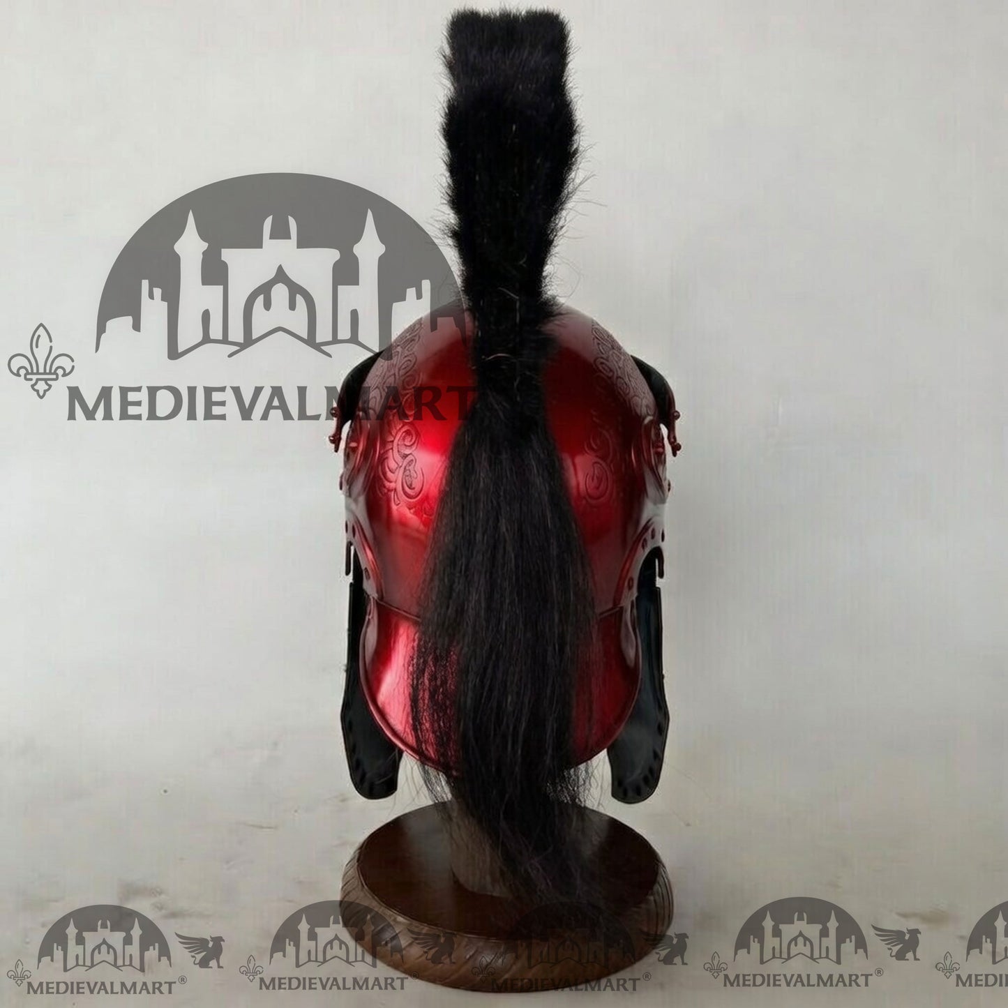 MEDIEVALMART Medieval Roman Centurion Red Finish Helmet with Black Plume or Free Wooden Stand