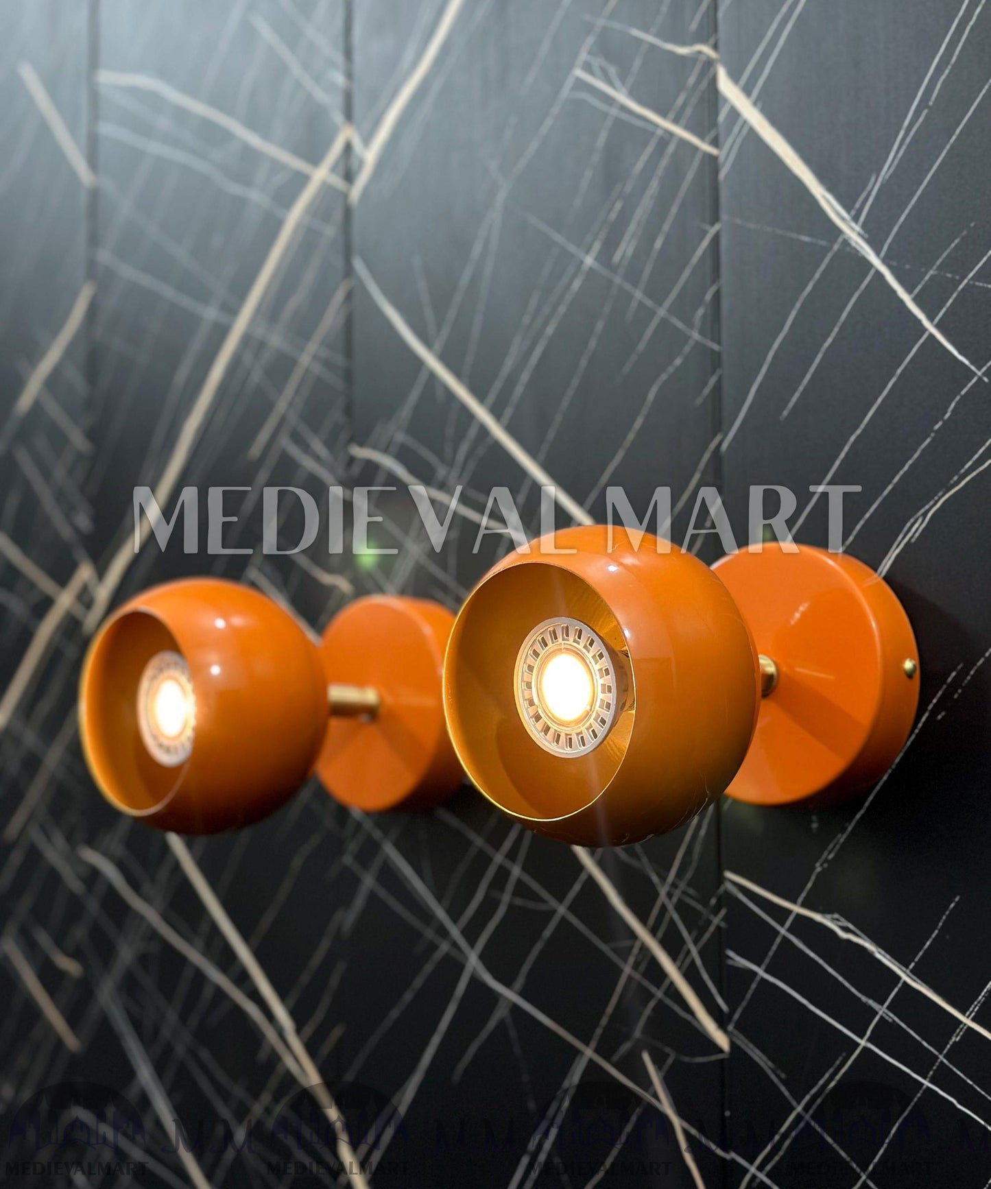 MEDIEVALMART Handcrafted Brass Wall Sconce: Orange Mid-Century Modern Bedside Light