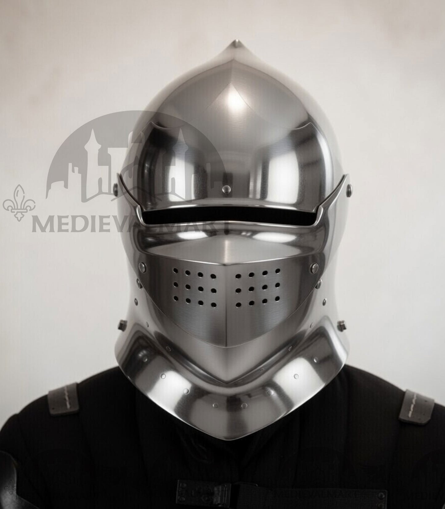 MEDIEVALMART Gothic Armet Helmet – Medieval Full Face Steel Helmet for LARP & Reenactment