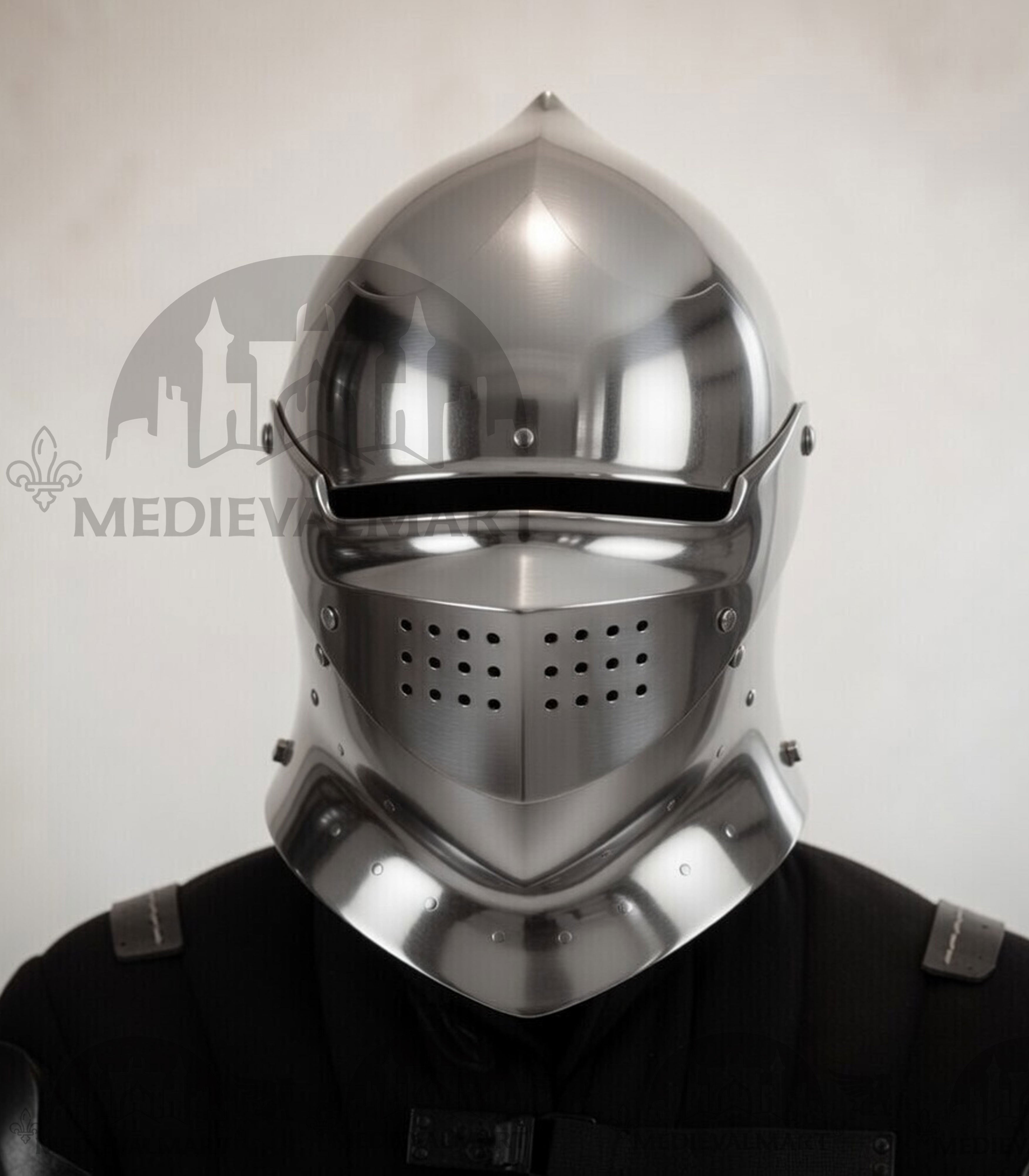 MEDIEVALMART Gothic Armet Helmet – Medieval Full Face Steel Helmet for LARP & Reenactment