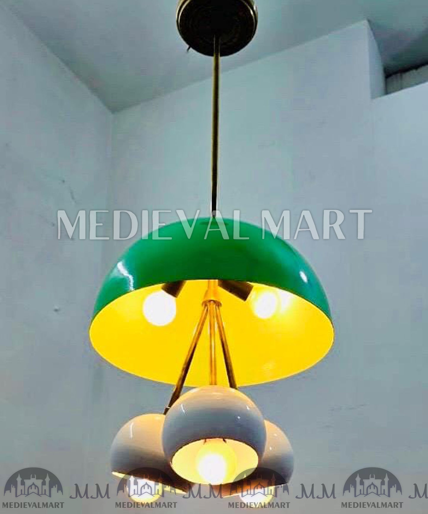 MEDIEVALMART Custom Brass Sputnik Chandelier: Mid Century Modern 6-Light Pendant