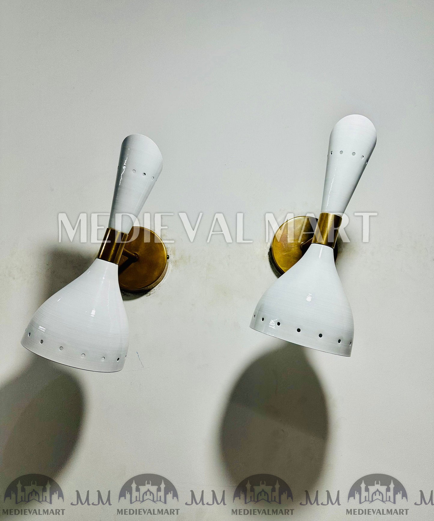 MEDIEVALMART Custom Mid Century Brass Wall Sconce Pair: Italian Stilnovo Style