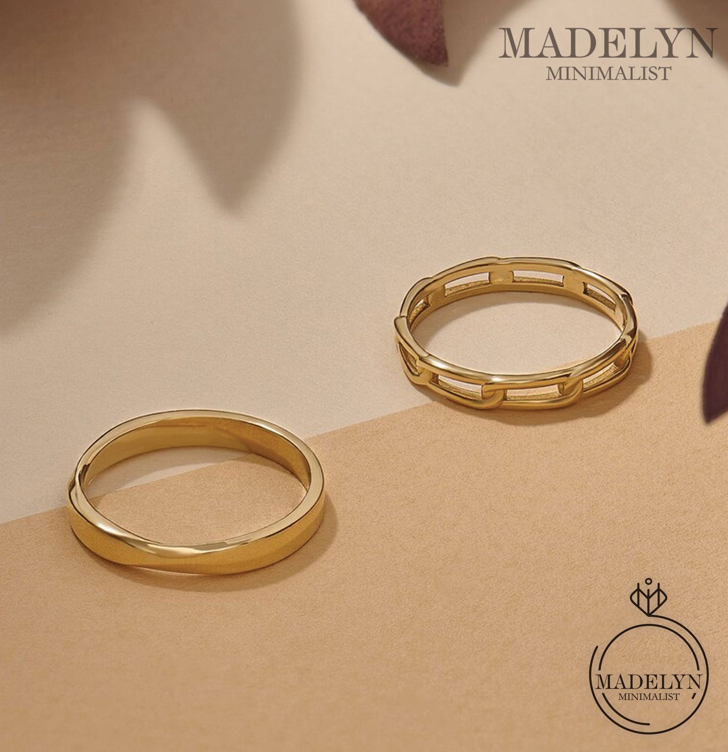 MADELYN MINIMALIST 14k Solid Gold Chained Wedding Band, Handmade Modern Simple Marriage Dainty Ring Women | Gift For Wife