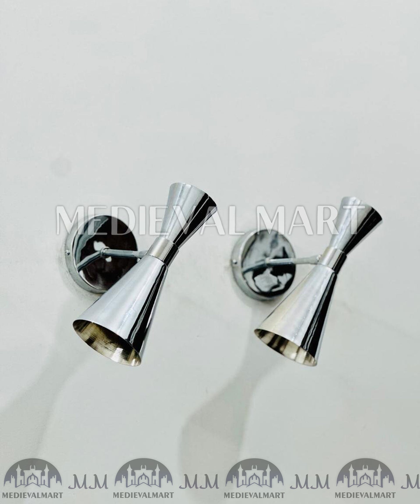 MEDIEVALMART Italian Diabolo Wall Sconces: Chrome Brass Wall Lights (Pair)