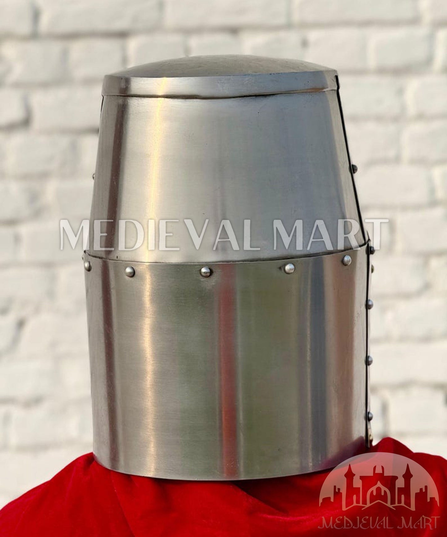 MEDIEVALMART Medieval Sivler Knight Templar Crusader Helmet W/H Brass Deco for LARP or Cosplay - Gift For Dad