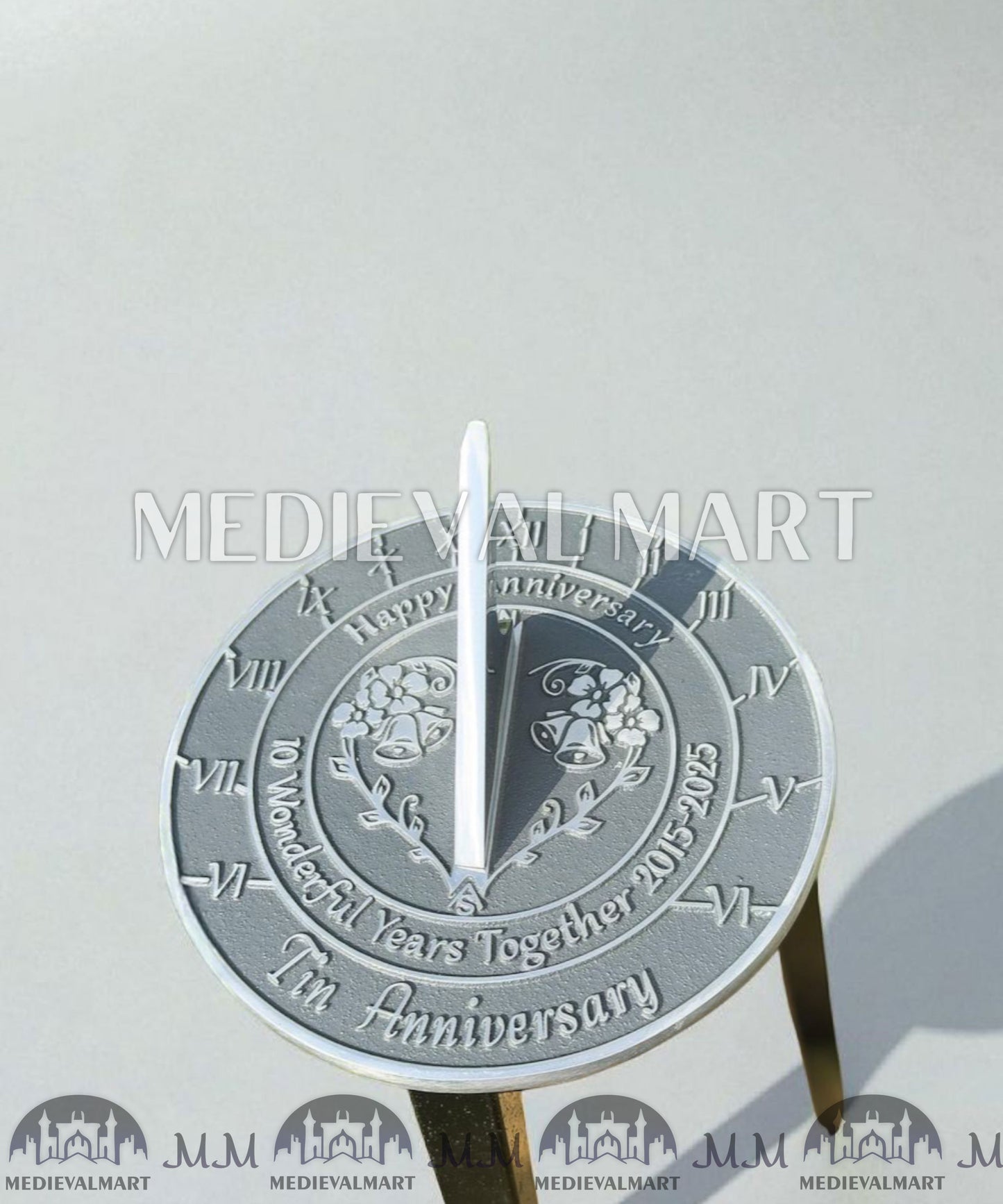 MEDIEVALMART 10th "Wonderful Years" Tin Anniversary Sundial Clock Best Gift For Anniversary Day