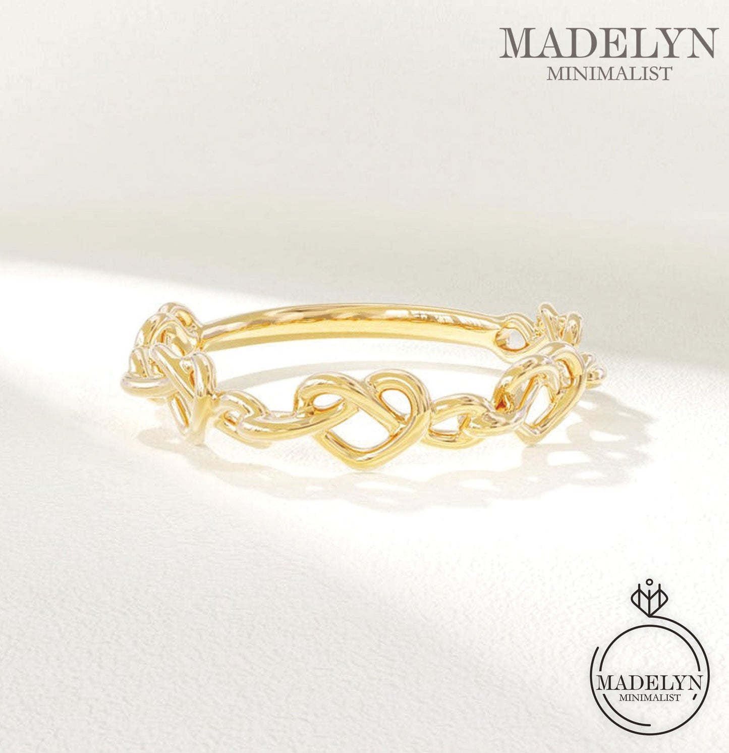 MADELYN MINIMALIST 14k Solid Gold Twisted Wire Pretzel Heart Ring, Minimal Barbed Wire Midi Ring | Gift for Her or Wife