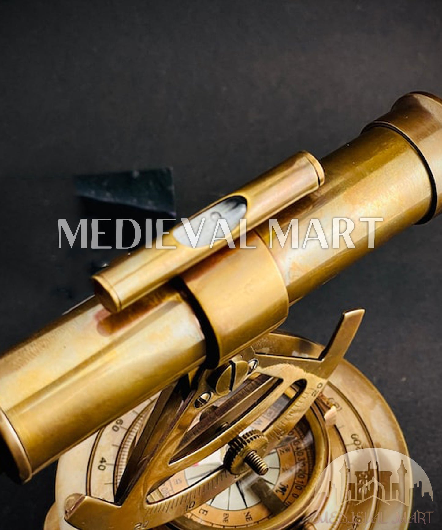 MEDIEVALMART  5" Vintage Brass Theodolite Alidade Compass - Antique Survey Transit Instrument