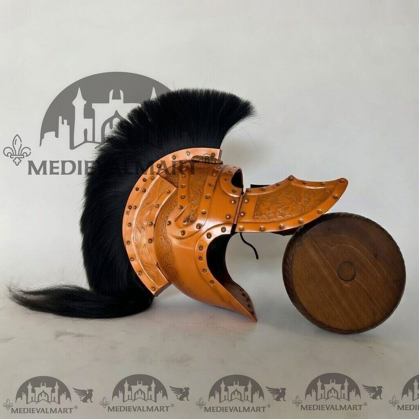 MEDIEVALMART Medieval Roman Centurion Orange Finish Helmet with Black Plume or Free Wooden Stand