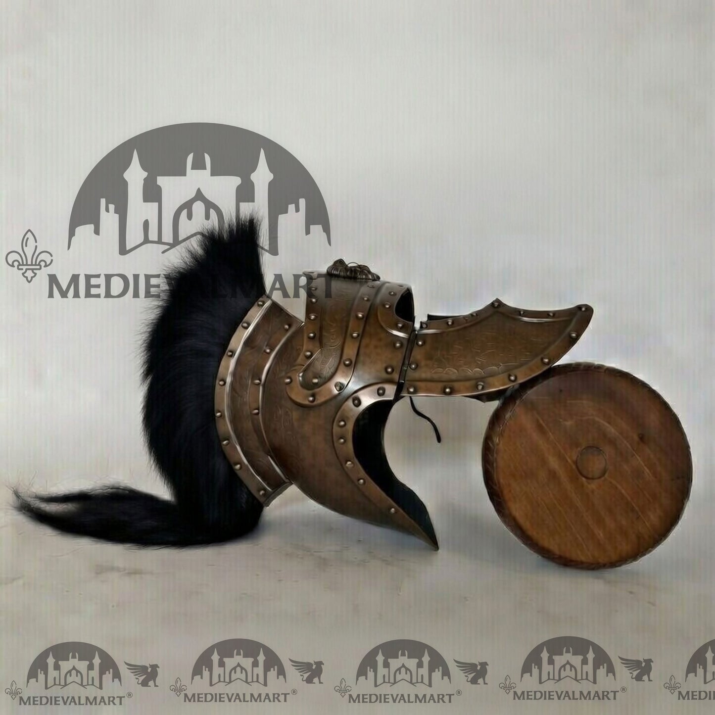 MEDIEVALMART Medieval Roman Centurion Antique Bronze Finish Helmet with Black Plume or Free Wooden Stand
