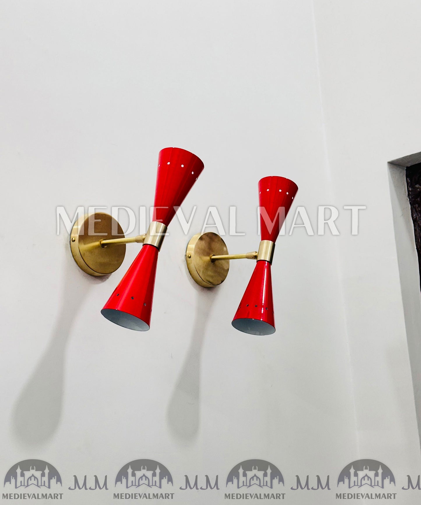 MEDIEVALMART Mid Century Modern Brass Wall Sconce - Diabolo Italian Design - Vanity Lighting