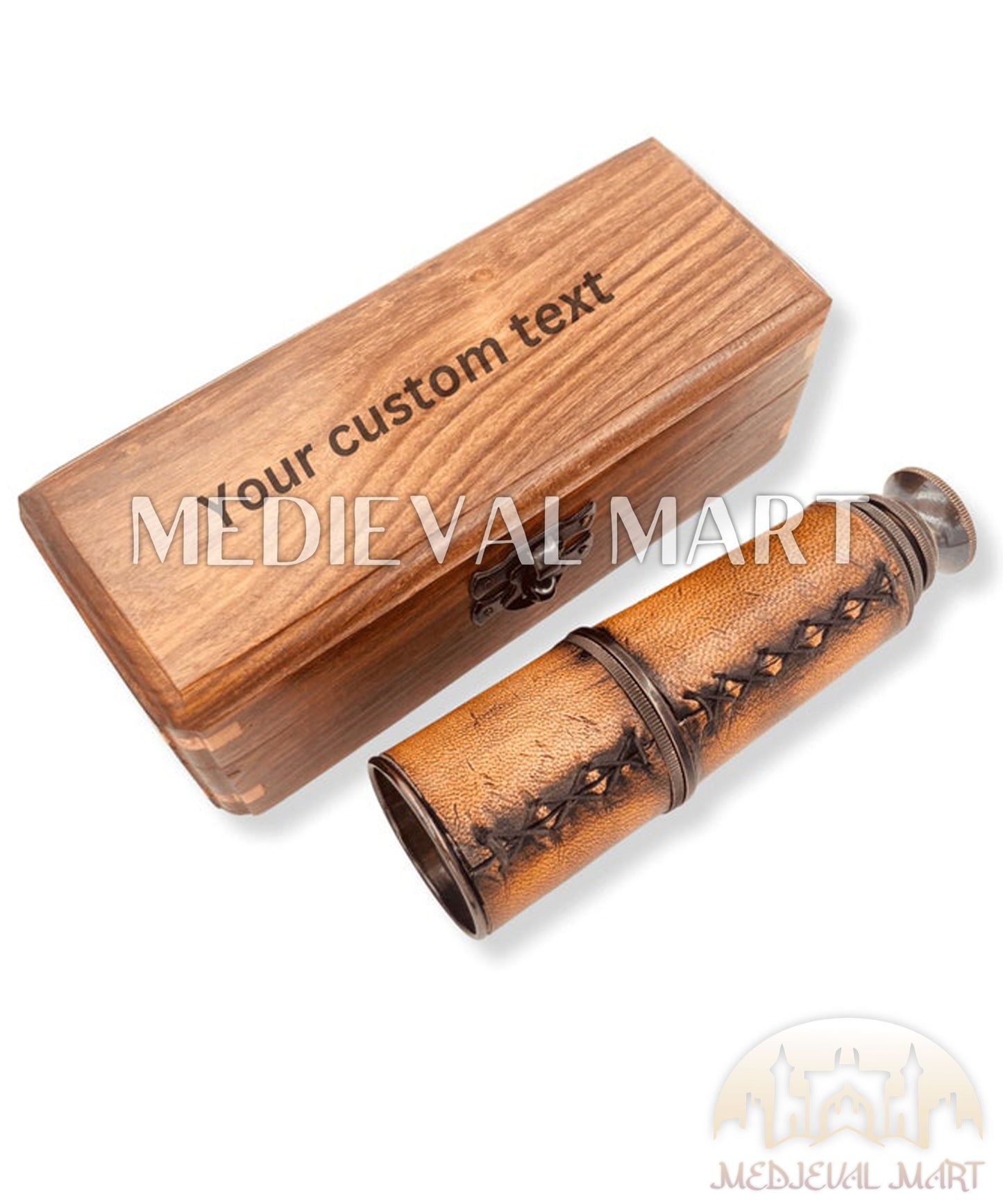 MEDIEVALMART Antique Style Black Brass Marine Telescope With Leather Box Gift for Mom