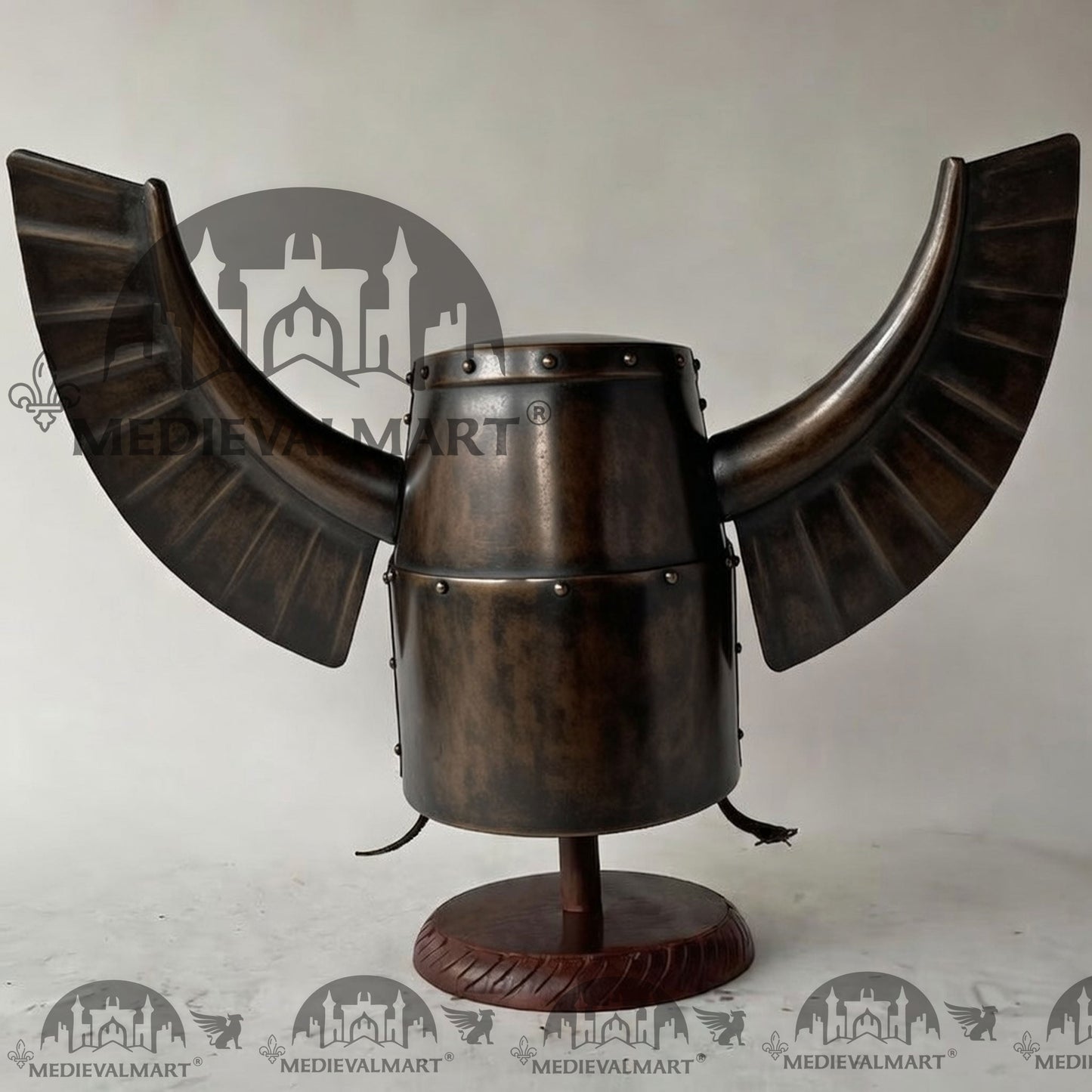 MEDIEVALMART Medieval Templar Warrior Teutonic Antique Black Finish Wing Helmet with Free Stand