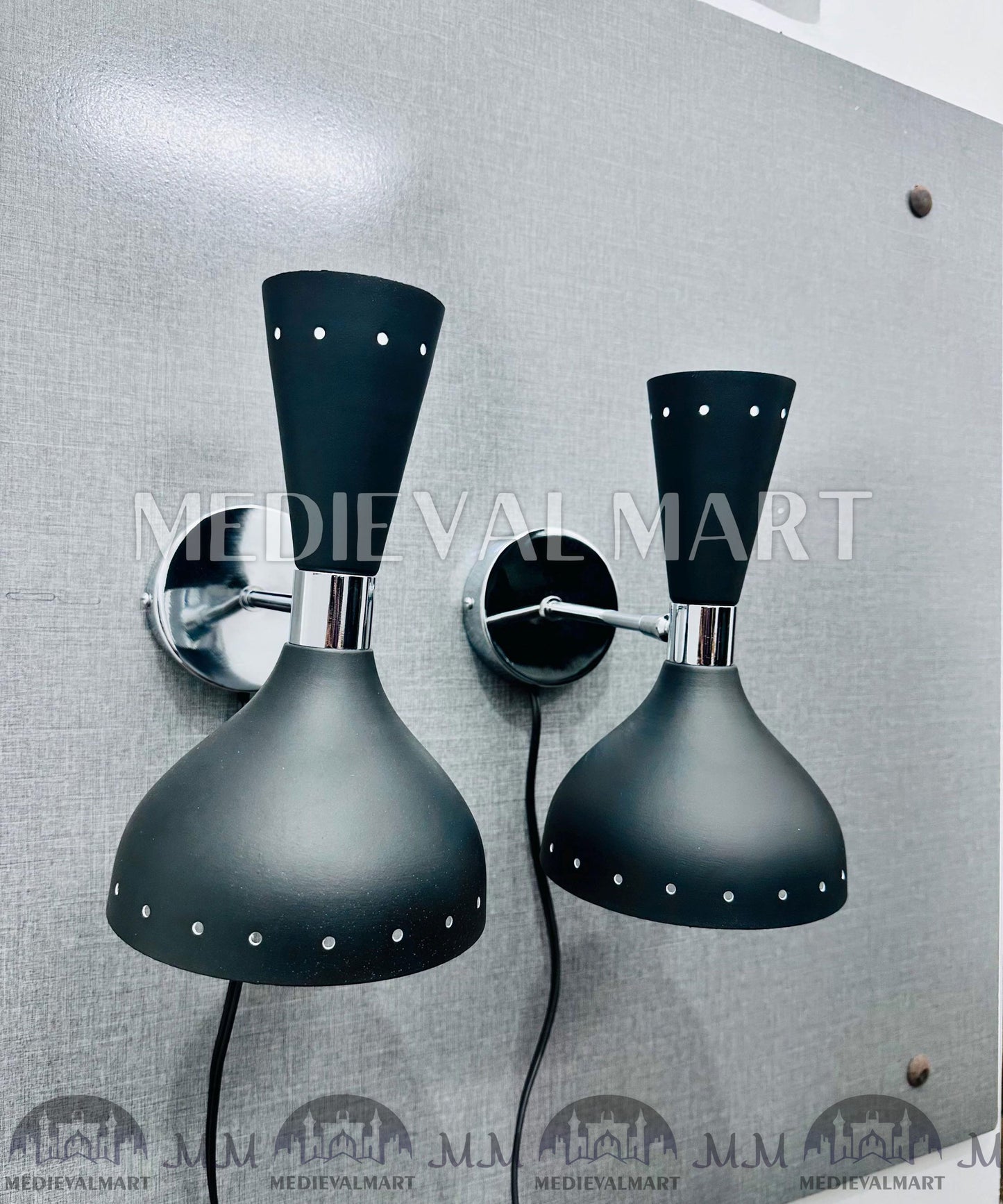 MEDIEVALMART Mid Century Brass Wall Sconce: Matte Black Italian Stilnovo Lighting