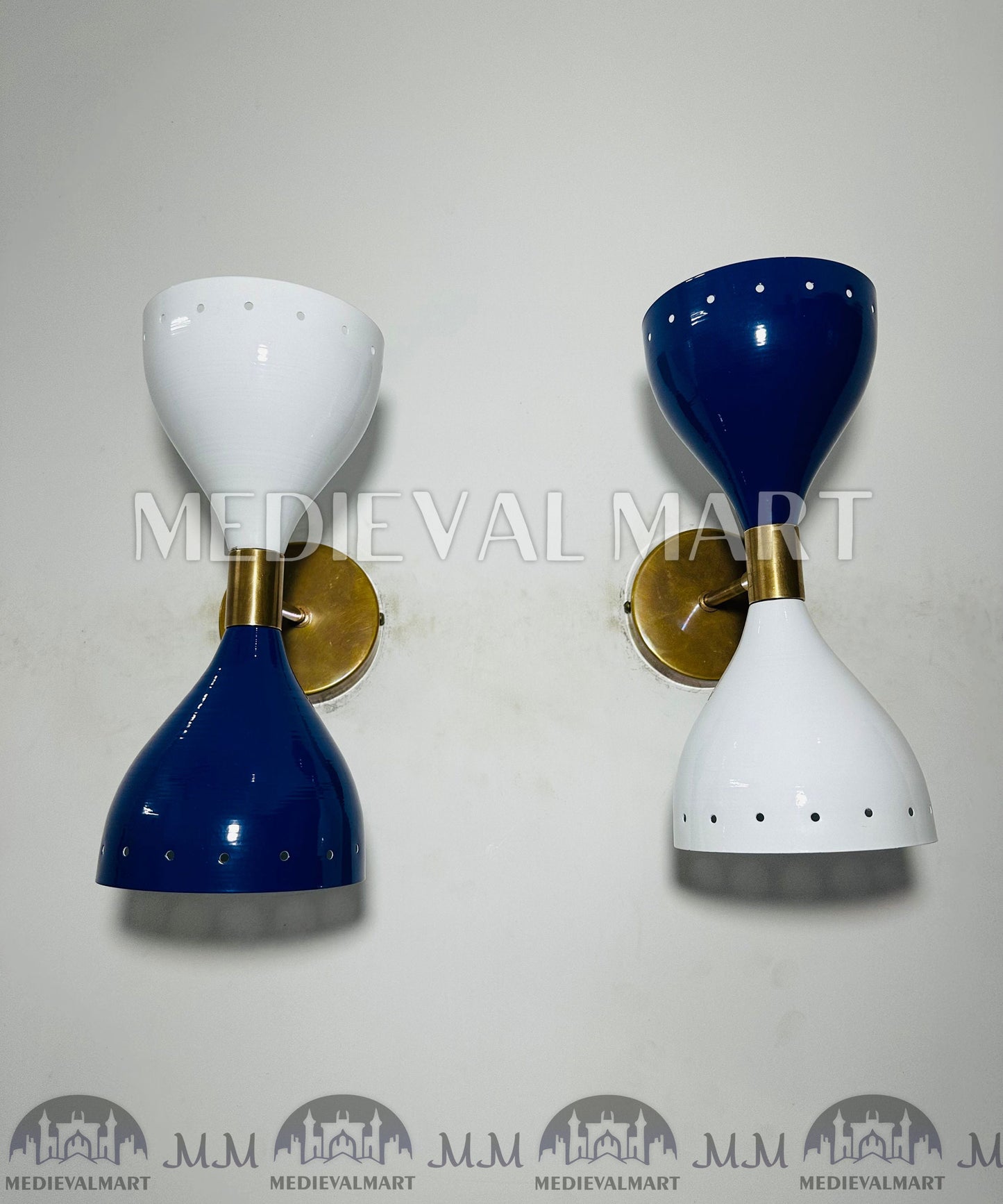 MEDIEVALMART Handmade Brass Wall Sconce Pair Italian Wall Lights Mid Century Diabolo Light Fixtures