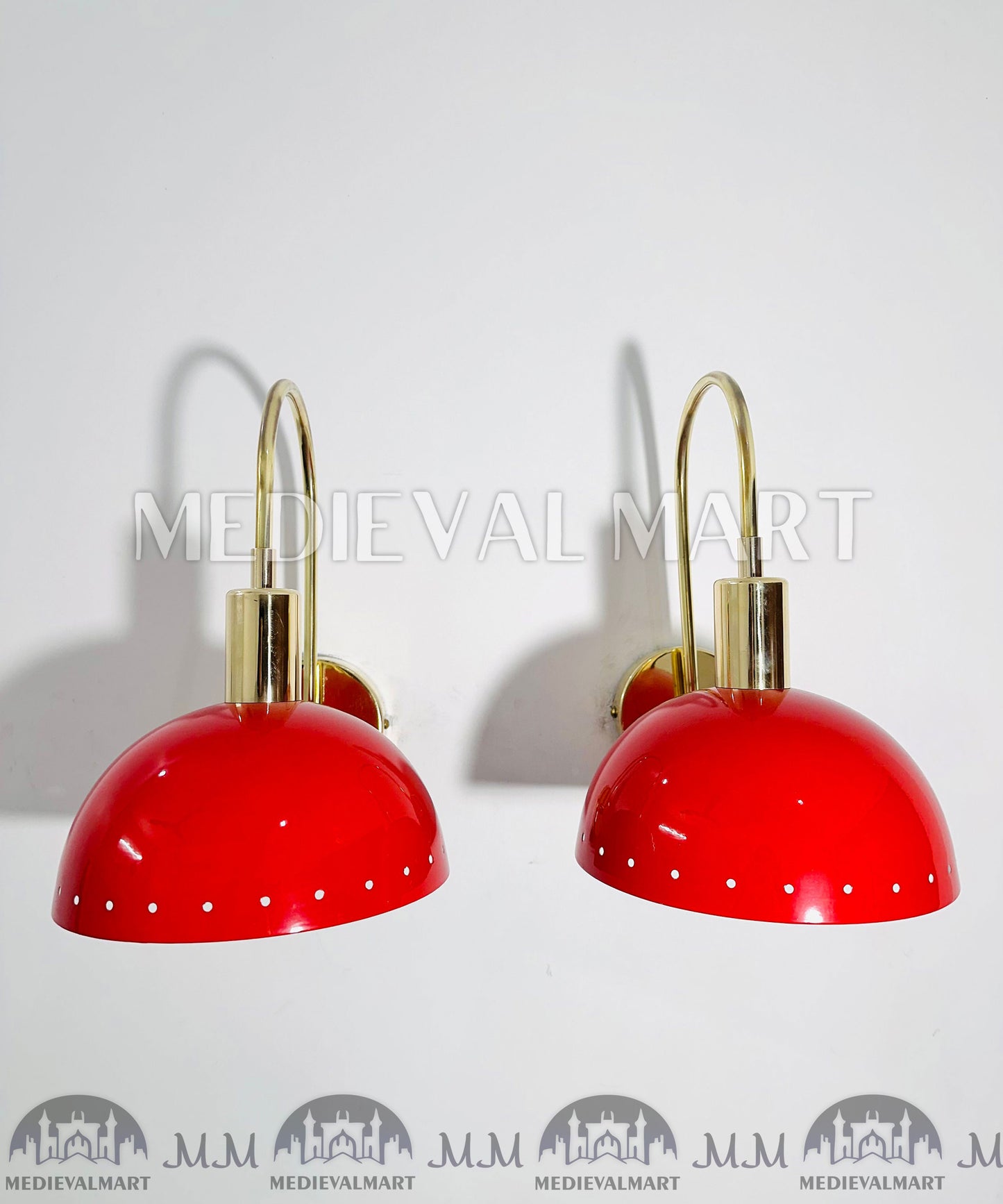 MEDIEVALMART Handmade Mid Century Modern Red Sconce Pair: Italian Diabolo Wall Lights