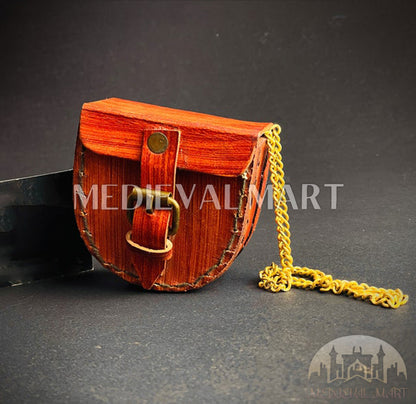 MEDIEVALMART Nautical Pirates Vintage Pocket Engrave  Compass Locket Gold Finish W/H Leather Case | Gift For Her