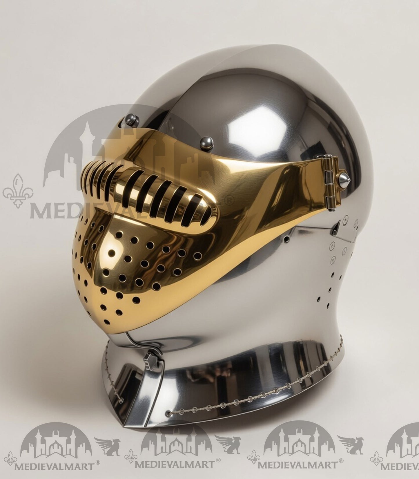 MEDIEVALMART British Ancient Battle Ready Warrior Bicoque Kasten-brust Helmet with Brass Face Mask
