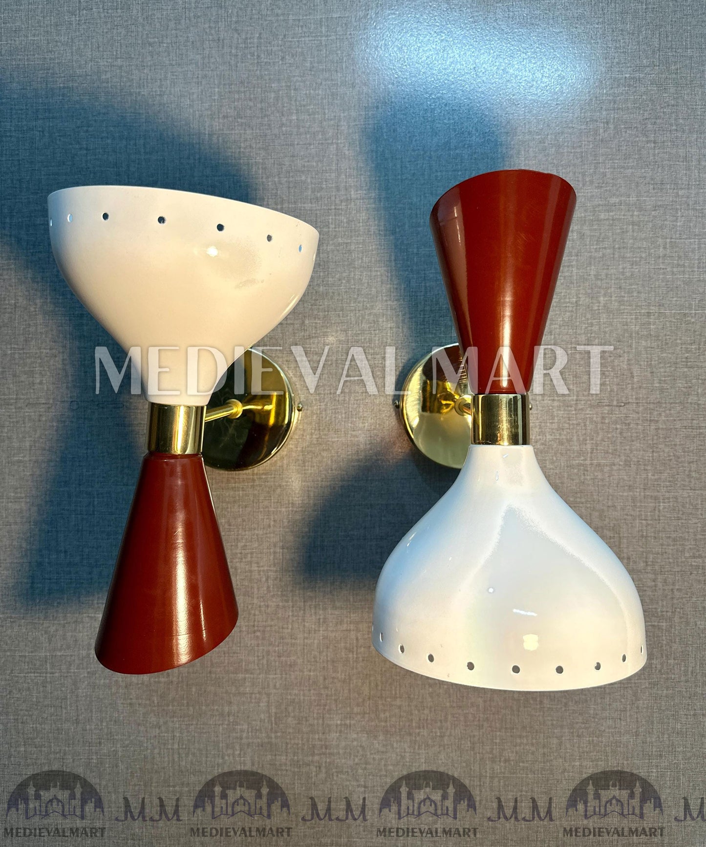 MEDIEVALMART Mid Century Italian Diabolo Wall Sconce: Handmade Brass Vanity Light