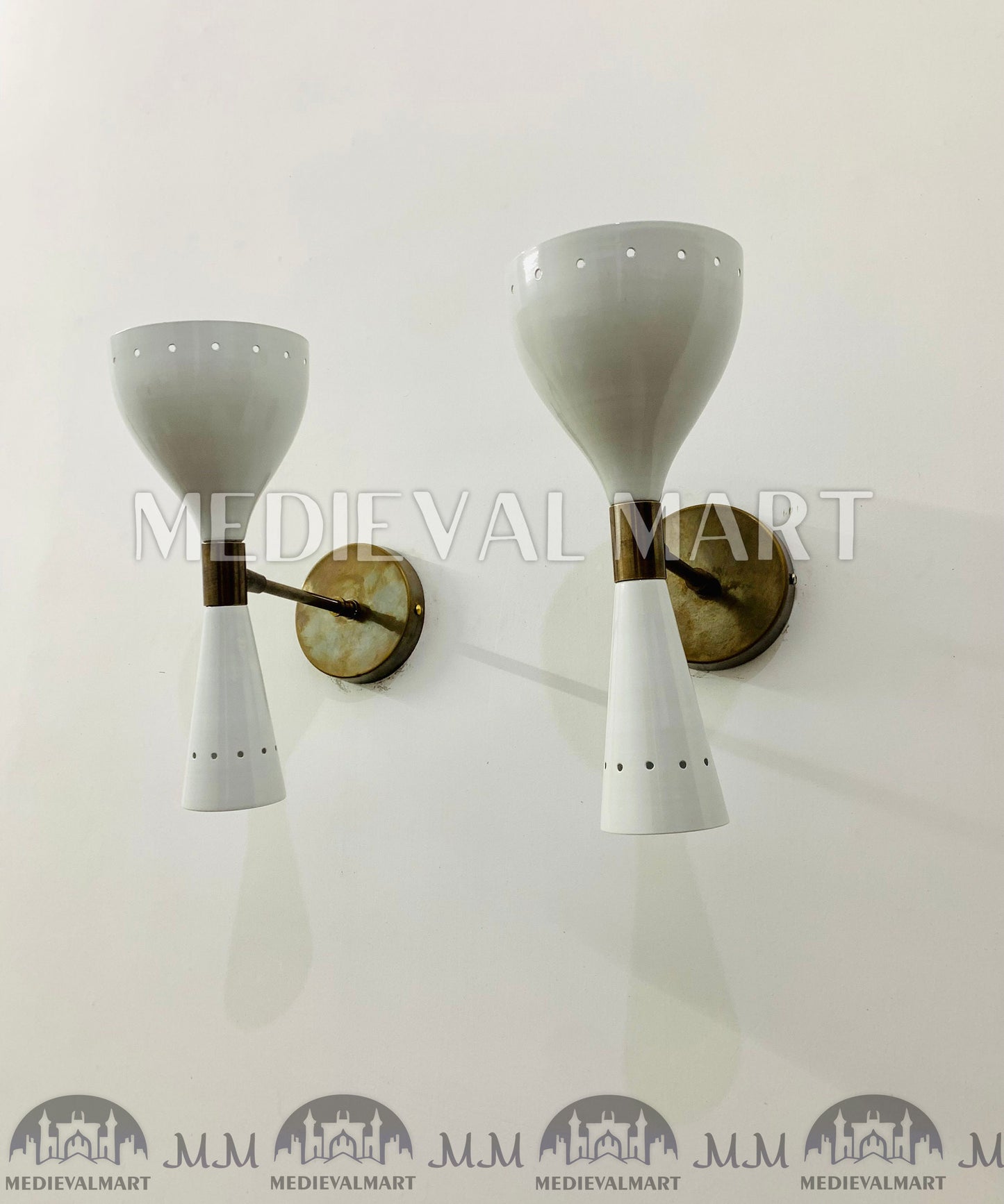 MEDIEVALMART Italian White Wall Sconce Light Pair Fixtures Mid Century Stilnovo Lamps