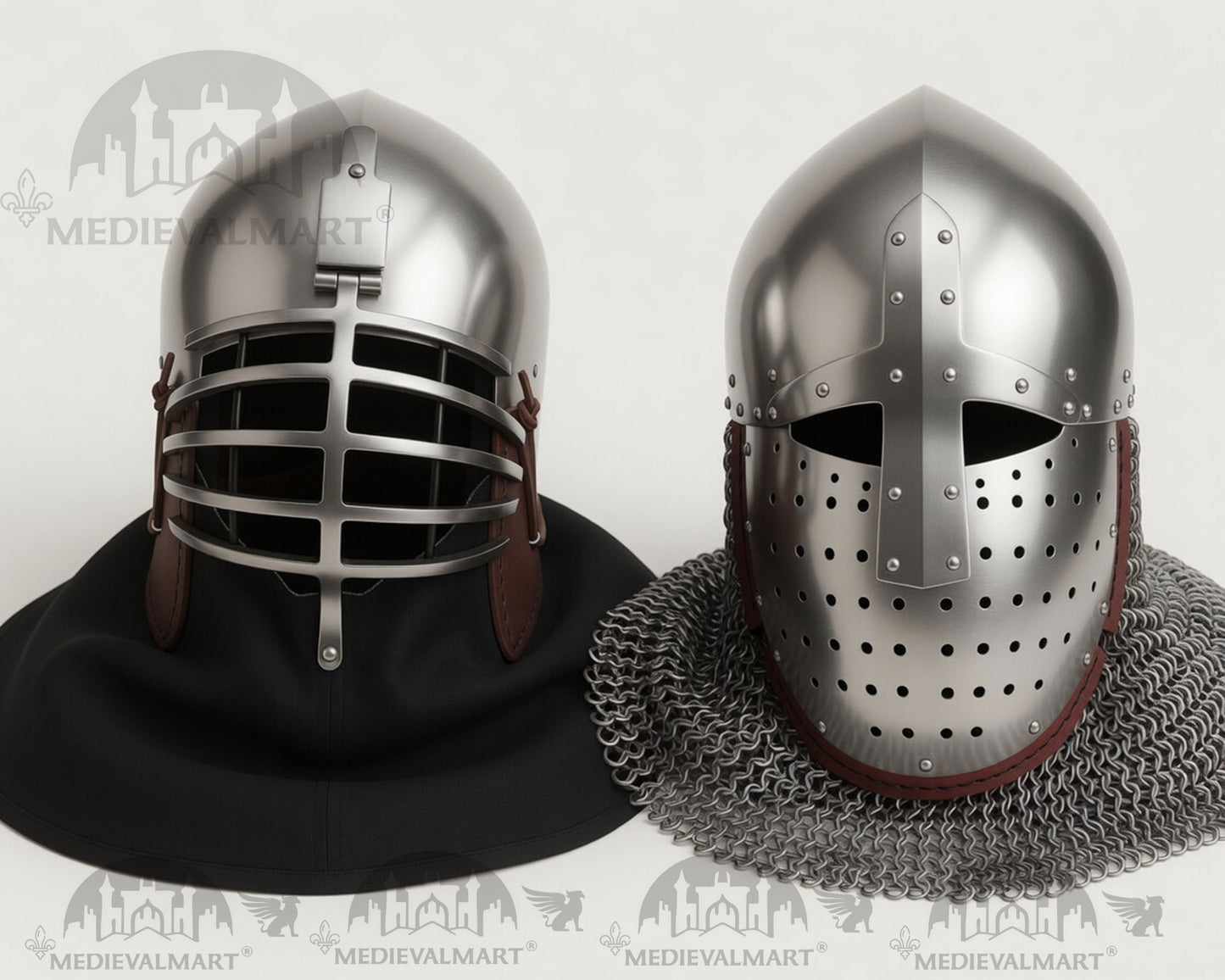 MEDIEVALMART Collection Limitée XIVe siècle « Côtes de loup » & Casque Bacinet « Normand »