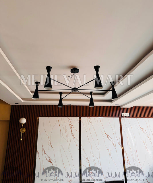 MEDIEVALMART Italian Mid Century Brass 6 Arms Modern Handmade Sputnik Chandelier